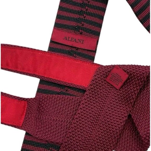 ALFANI Men's 100% Polyester Knit Necktie DESIGNER Tie Black Red Striped W:2" EUC - Picture 4 of 5